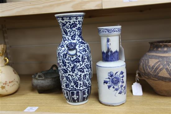 Two Chinese blue and white vases, Tall vase H.30.5cm